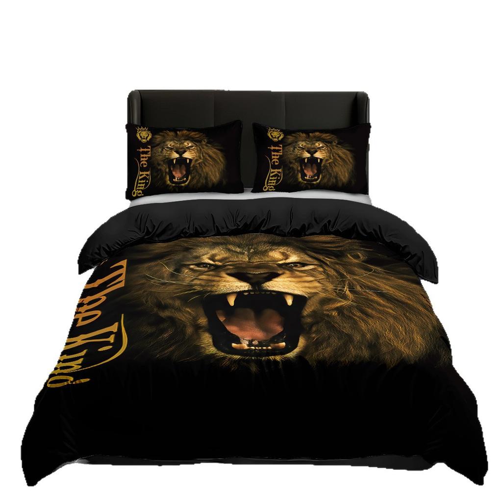 Three-Piece Quilt Cover Lion 3D Digital Printing Bedding Polyester Quilt Cover Home Textile Products