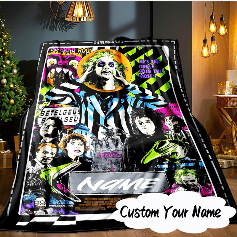 Custom Name Beetle-juice Movie Art Blanket  Ideal Bedding Blanket Perfect for Travel, Camping, Living Rooms, Offices, Sofas, Fan Christmas gift
