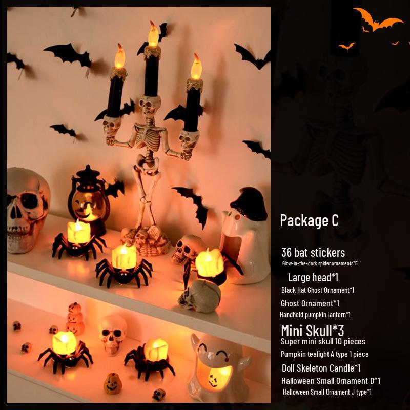 Halloween Pumpkin Lantern Decorations: Bat Ornaments & Scene Props for Bars and Shops