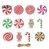 Christmas Tree Pendant Set 12/24/36Pcs Candy Cane Ornaments, Wooden Xmas Decor with Red Green Hanging Ornaments Striped Color, Holiday Decorations for