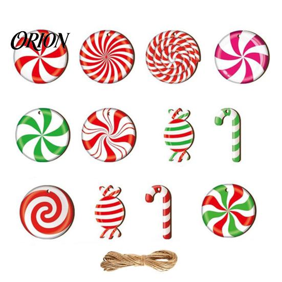 Christmas Tree Pendant Set 12/24/36Pcs Candy Cane Ornaments, Wooden Xmas Decor with Red Green Hanging Ornaments Striped Color, Holiday Decorations for