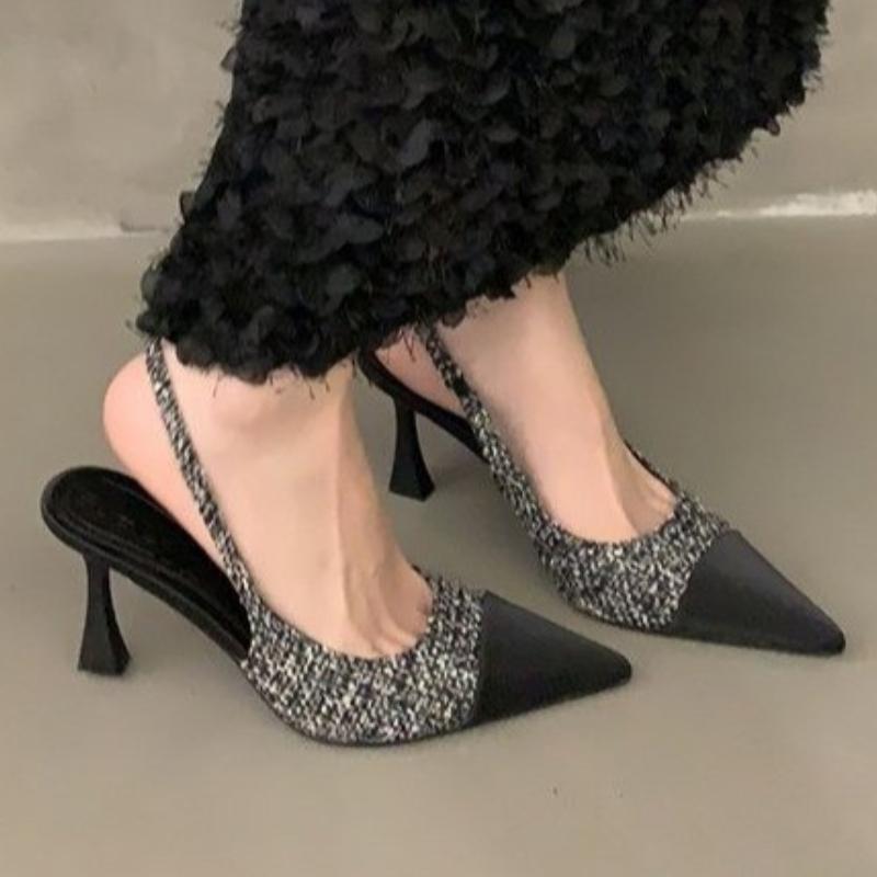 New Fashionable Comfortable Elegant Sexy Small Toe Stiletto High Heels French High Heels Baotou Back Hollow Sandals  Women