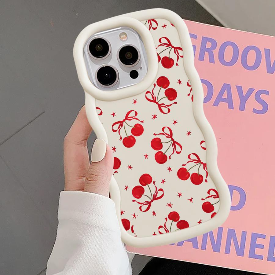 Soft Phone Cover Case for iPhone 15 Plus XR 14 13 11 16 Pro Max 8 17 Air 12 Red Lovely Cherry