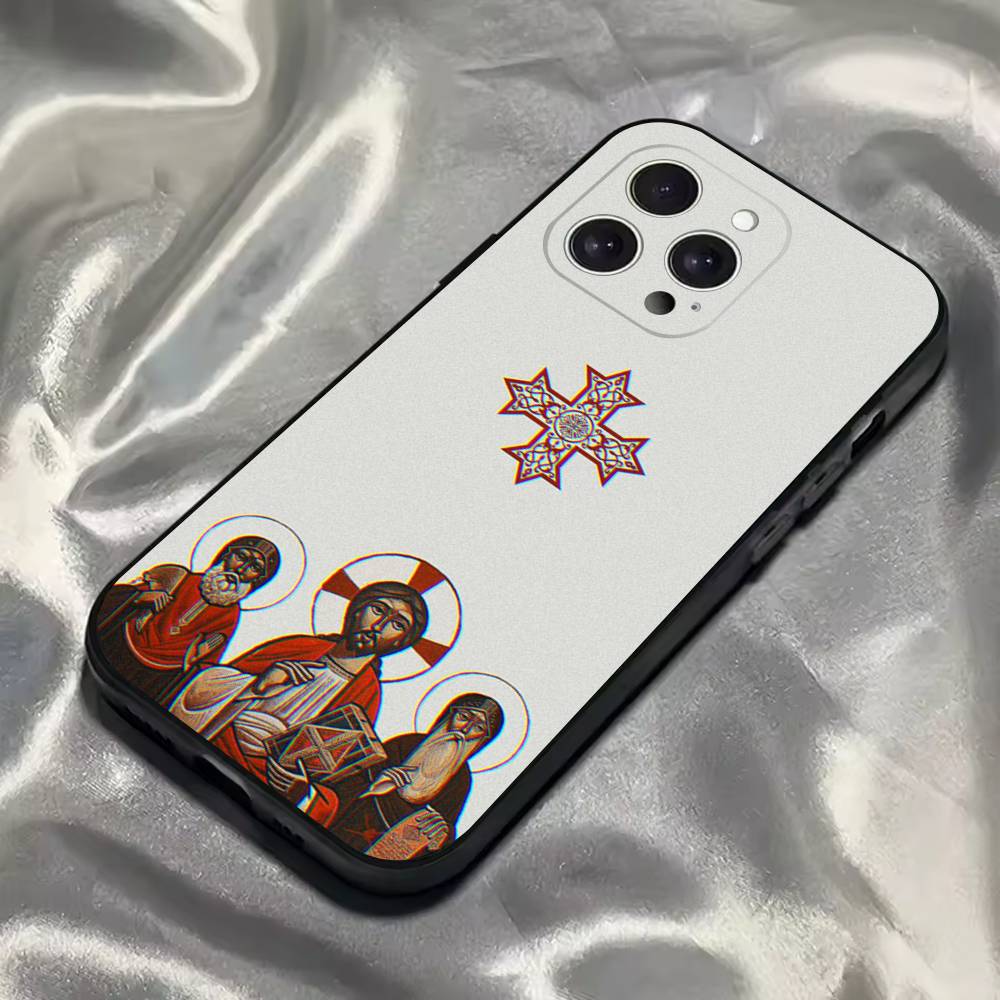 Icono de Cruz Ortodoxa Funda de Teléfono de Iglesia Para iPhone 16,15,14,13,12,11,Pro,Max,Plus,X,XS,SE4,E,Mini,Funda Negra Suave