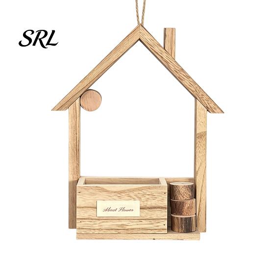 Natural Wood Wall Decoration Wooden Planter, Creative Hanging Flower Pot Basket for Indoor Plants Mounted Faux Flowers, Rustic Decor Living