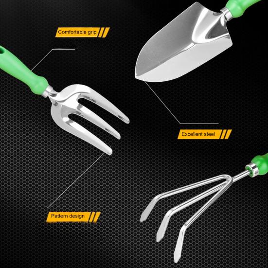 Gardening Tool Set Stainless Steel Trowel with Non-Slip Handle Transplanter Tool Hand Rake with Storage Tote Gift