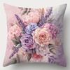 4Pcs Double-Sided Printed Throw Pillow Covers, Watercolor Lavender Peony Bouquet Print Cushion Cases Aesthetic Spring Home Decor