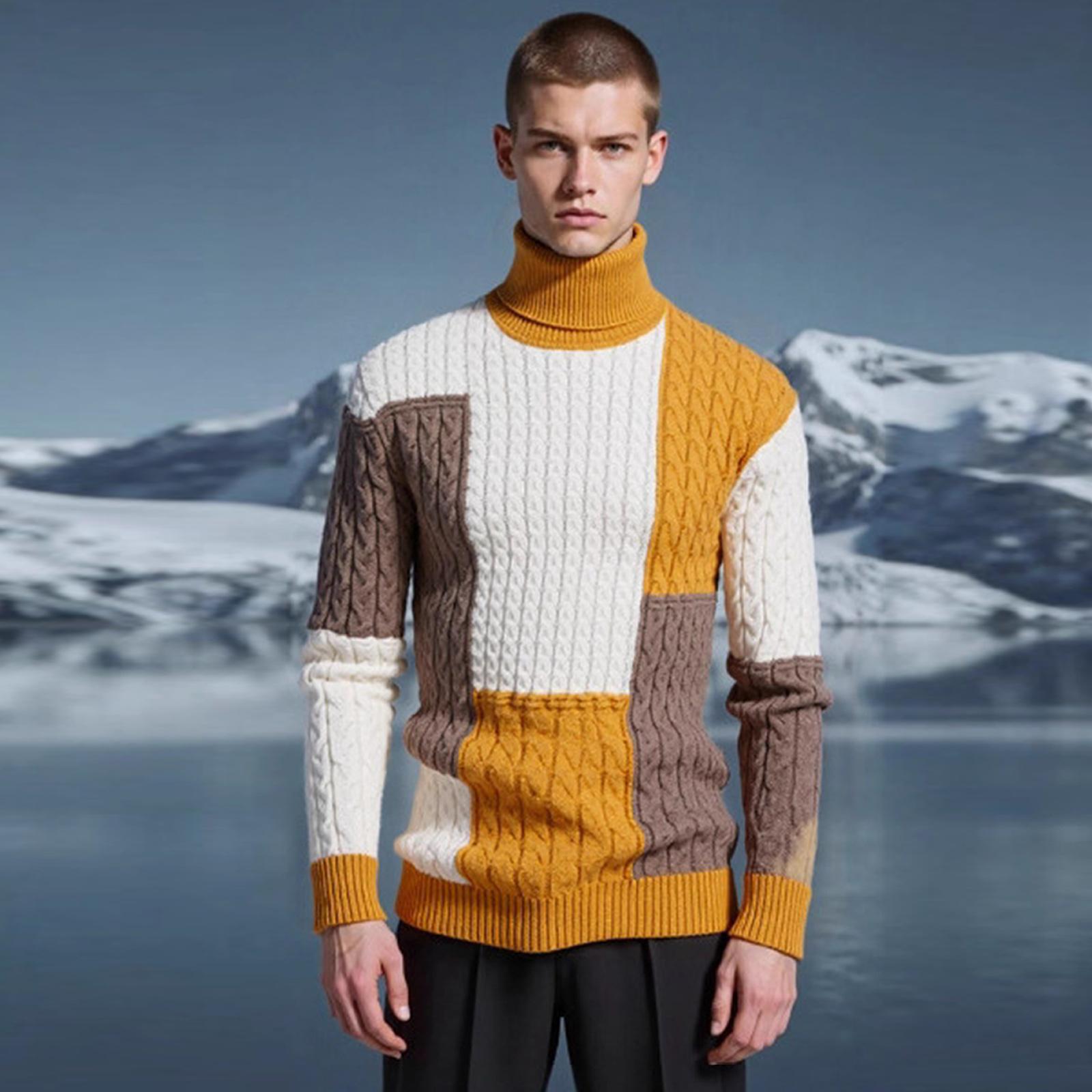 

Men s Casual Sports Long Sleeve Sweater Colorblock Stitching Turtleneck Knitted Pullover M