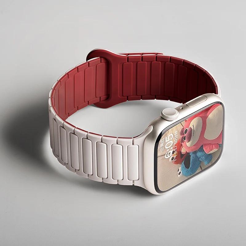 Silicone Strap for Apple Watch Ultra 2 49mm 42mm 45mm 41mm 44mm 40mm Magnetic Band for iWatch Series 10 46mm 9 8 7 6 SE 5 4 3