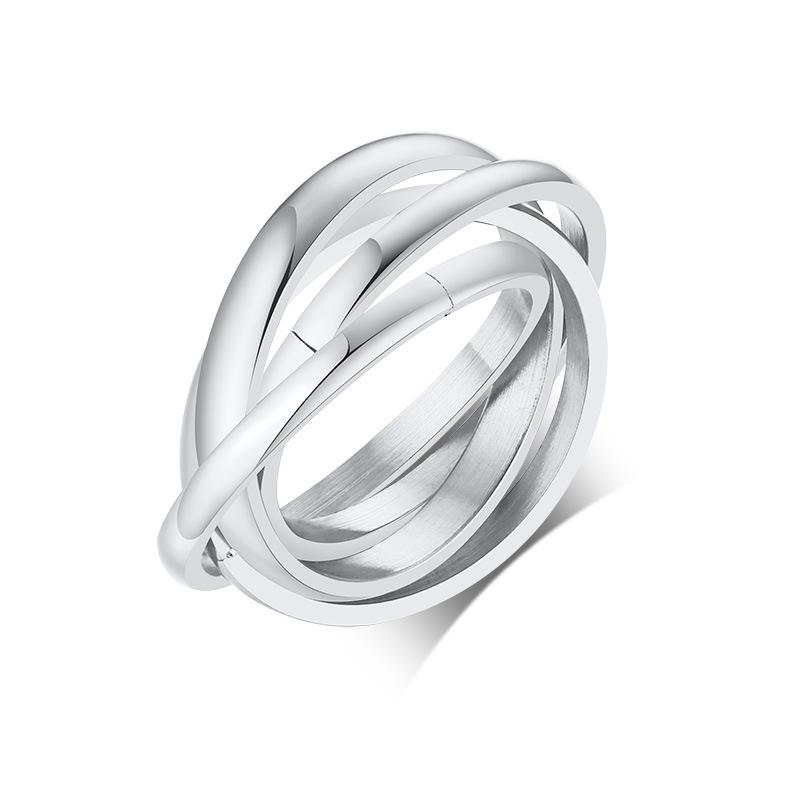 Conjunto Trio de Anéis Femininos em Aço Inoxidável Moda Minimalista Três Cores Anéis Empilháveis Joias