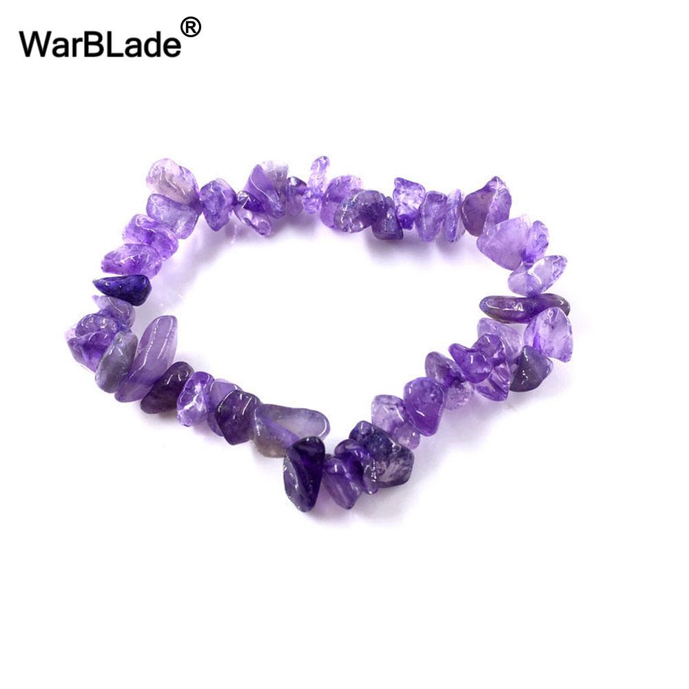 Natural Gemstone Chip Bracelet Amethyst Irregular Stone Beaded Stretch Bangle for Women
