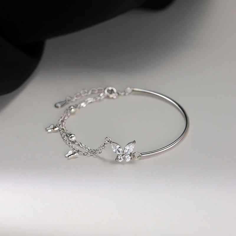 Butterfly Half Bracelet Bracelet Female Mori Fresh Niche Design Butterfly Tassel Double Layer Jewelry Female