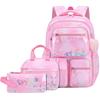 2025 Hot-Selling Three-Piece Backpack Set - Butterfly Design In Pink, Purple, and Blue for Girls