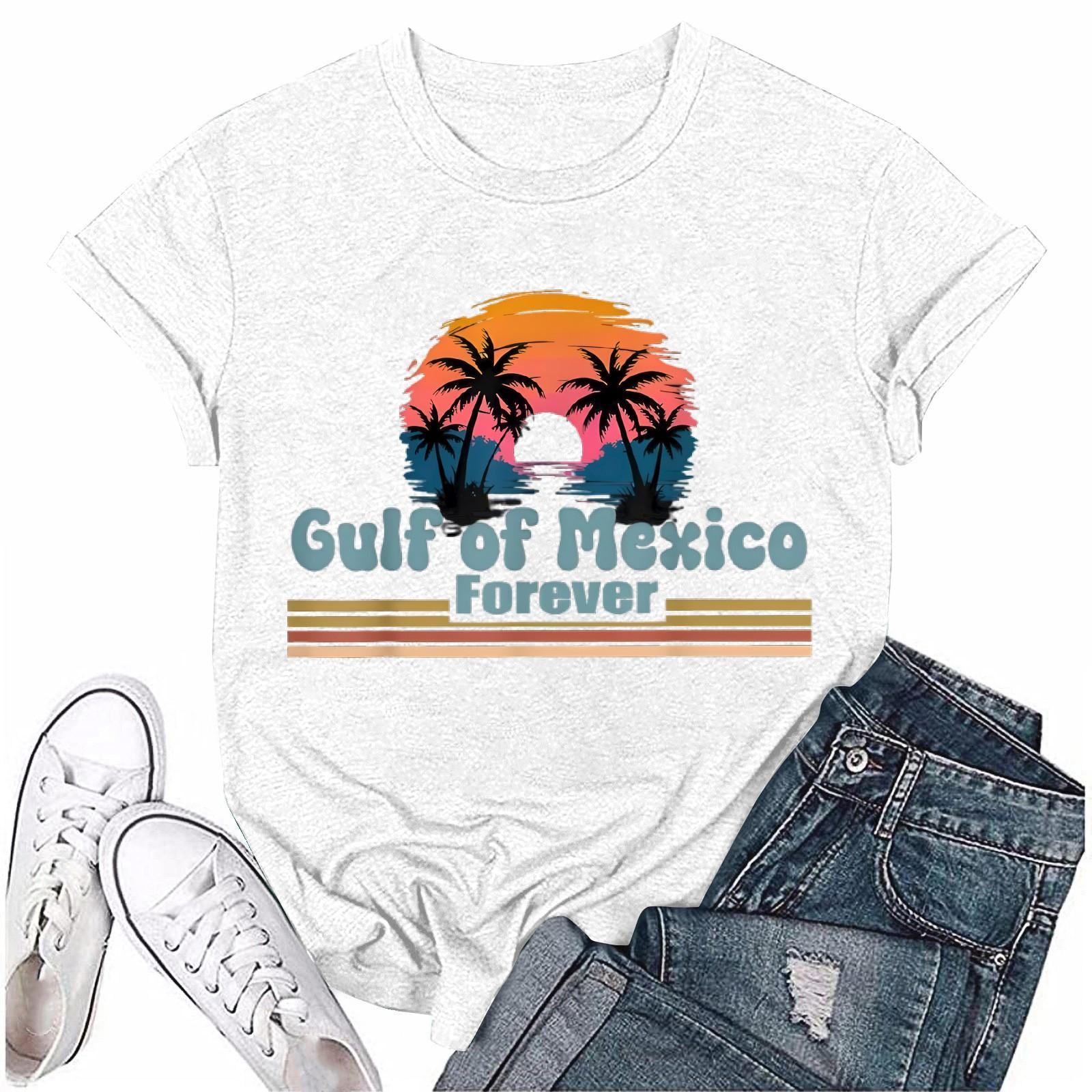 

Жіноча повсякденна вільна пляжна футболка з принтом, пуловер з круглим вирізом, топ з коротким рукавом XL білий