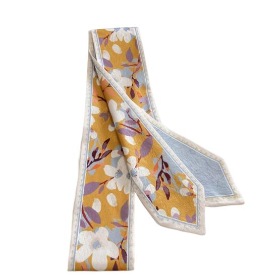 Women Summer Scarf Bag Decoration Soft Contrast Color Flower Print Artistic Painting Decorate Neck Smooth Lace Up Lady Hairband Hair Accessories