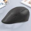Winter Cap Newsboy Retro Soft Comfortable Waterproof Solid Color Keep Warm Men Faux Leather Thermal Beret Flat Hat for Outdoor
