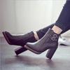 Large size thick-heeled knight boots autumn and winter new rear zipper belt buckle high-heeled short boots