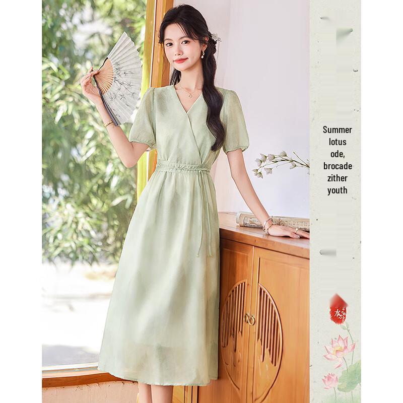 

Sishuinianhua Women s Elegant Short Sleeve Midi Dress M