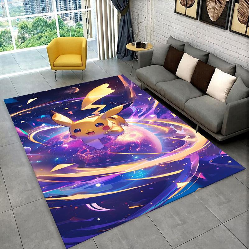 Cute Pokemon Pikachu Cartoon Carpet Rug for Playroom Bedroom Living Room Sofa Home Decor,kid Game Area Rug Non-slip Floor Mat
