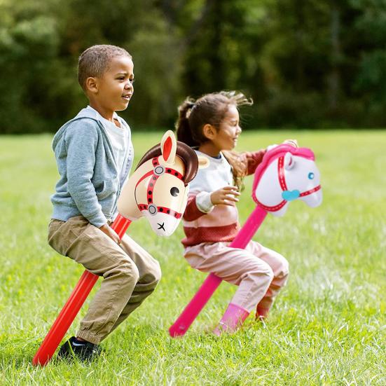 Inflatable Horse Head Stick 37" Party Prop for Kids' Races Photos PVC Horse Stick Carnival Toy for Horse Themed Events Birthdays