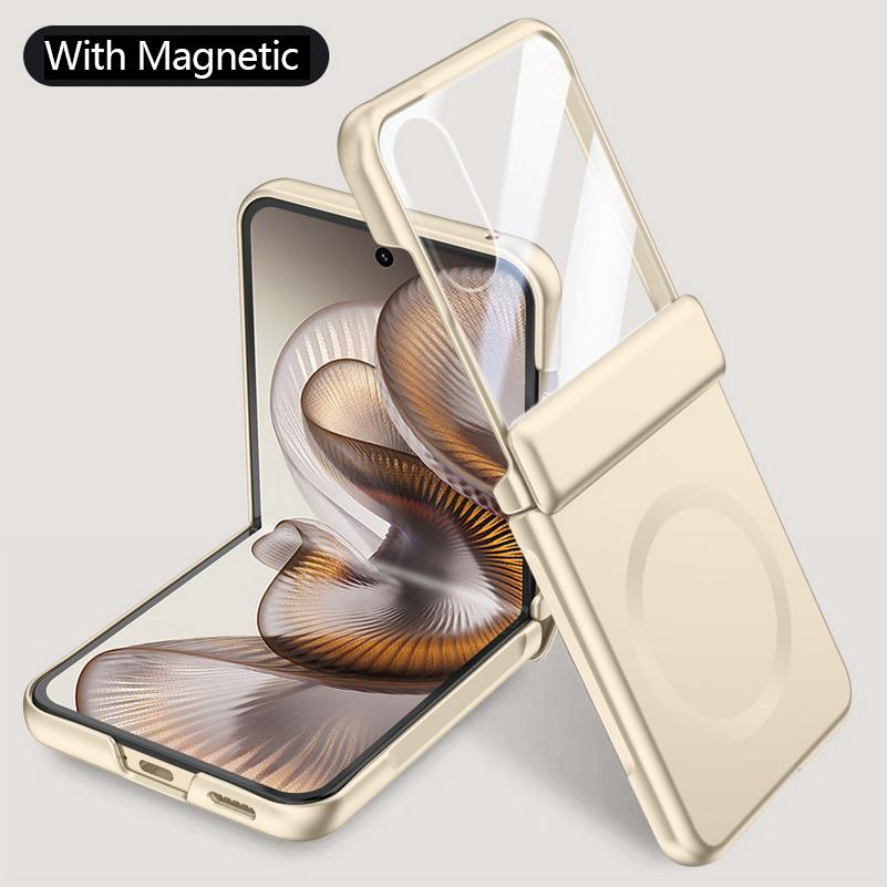 High-end Built-in Magnetic Ring with Tempered Glass Film Phone Case for Xiaomi Mix Flip 2 Spring Hinge Camera Protection Cover