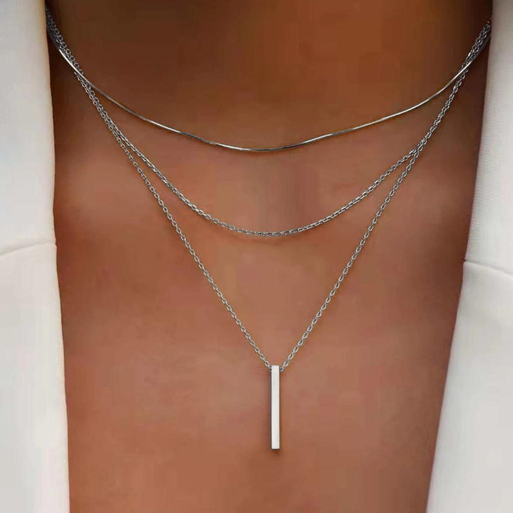 Personalized Multi-Layer Stacked Necklace Necklace Women'S Small Strong Strip Pendant Collarbone Chain Necklace