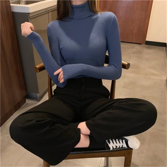 Casual Solid Basic Knitted Blouse Women Elegant Turtleneck Long Sleeve Tunic Auturm Bottoming Pullover Tops  new