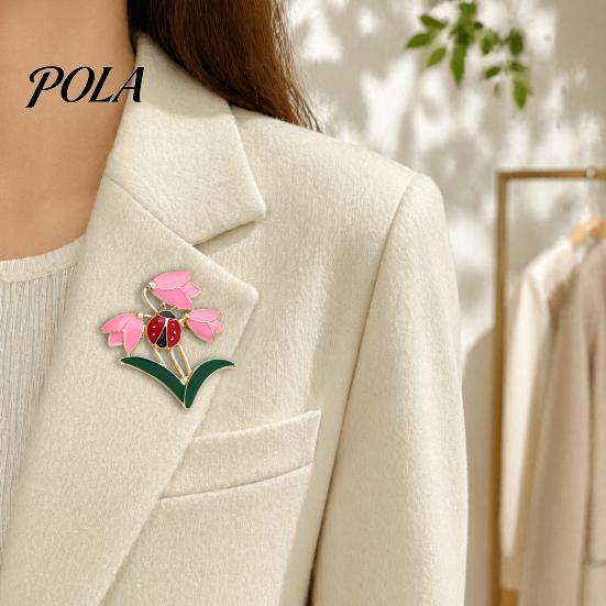 Elegant Floral Jewelry Enamel Tulip Ladybug Brooch for Women, Oil-Dripping Flower Ladybird Decorative Accessory Lapel Pin, Sweater Cardigan Coat Suit