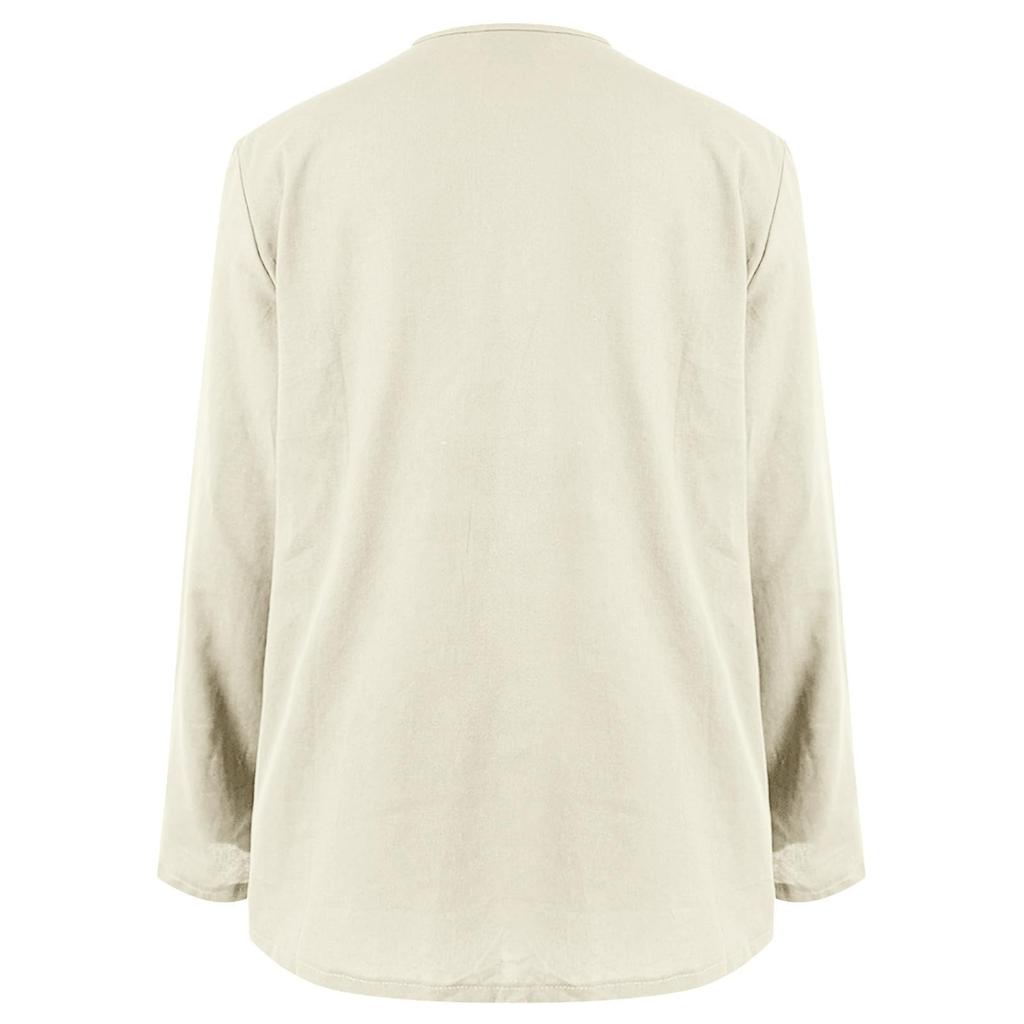 Women's Fashion Casual Cotton Linen V-Neck Long Sleeve Pullover Top