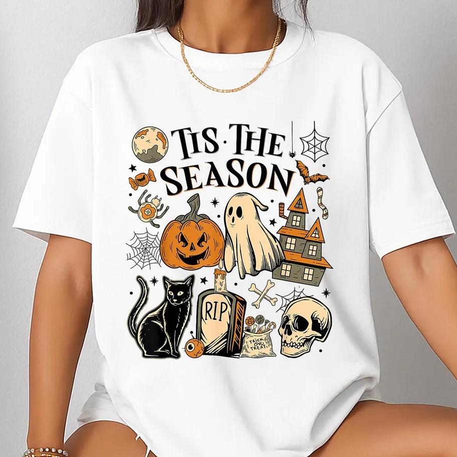 Vintage Halloween Shirt Tis The Season Retro Ghost Spooky Season Halloween Costume TShirt Y2K Halloween Top Festival