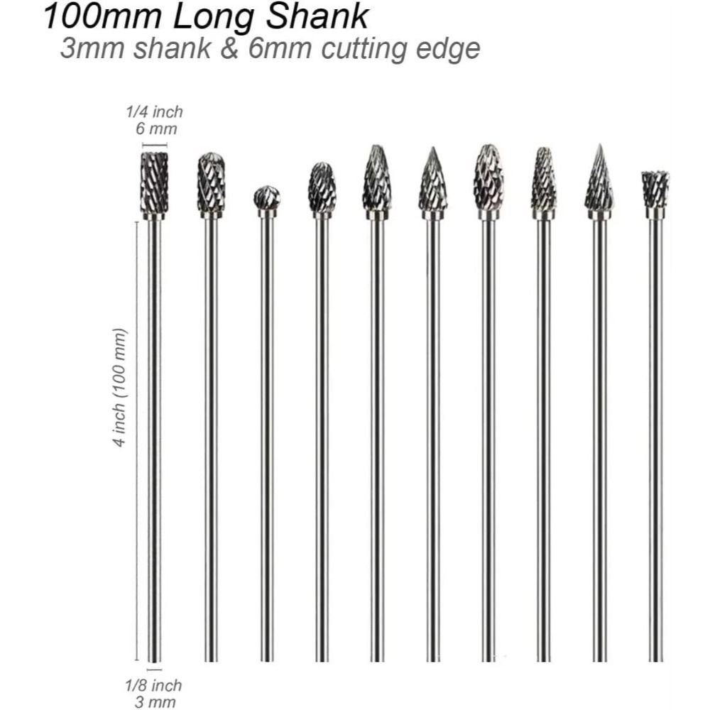 100mm Rotary File Milling Cutter Extra Long Carbide Burr Alloy Bits Tungsten Steel Grinding Head