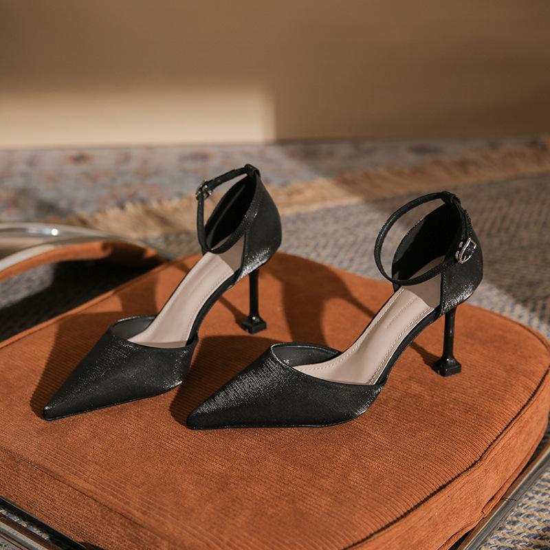 Chaussures simples à bride ajourée, printemps et automne, nouveaux talons hauts aiguilles noirs pour femmes