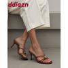 Fashion 2025 New Fashion Metal Women Thin Heels Sandals Shoes Female Round Toe Footwear Ladies Medium Heels Sandals Slides Pumps Shoes