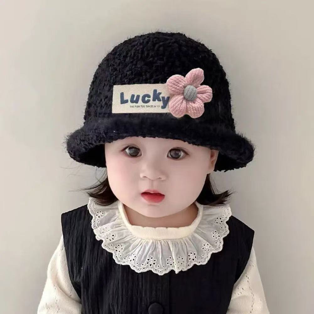 Children's baby hat autumn and winter foreign style flower baby knitted bucket girls warm thickened bucket hat