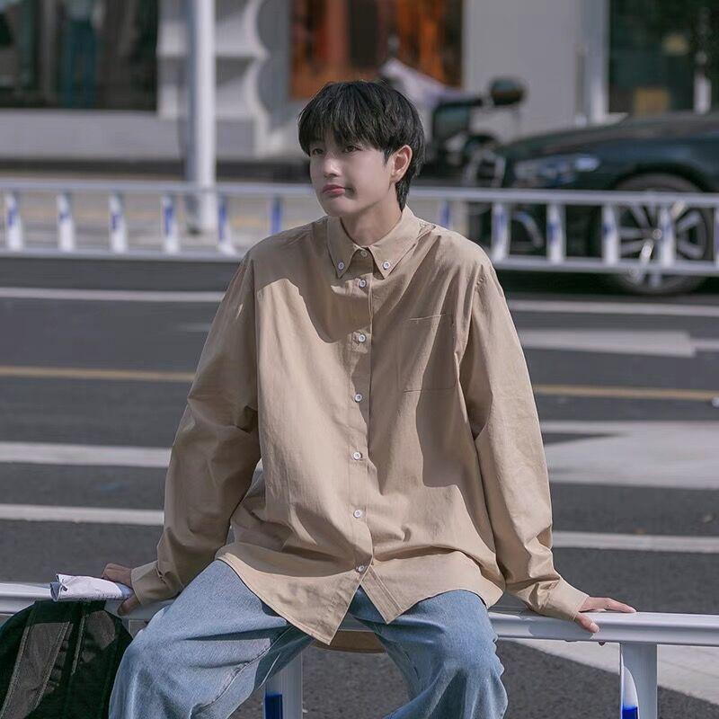 Japanese-Style Boys' White Long-Sleeve Casual Shirt for Spring/Autumn