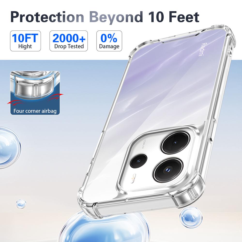 KEYSION Four-Corners Shockproof Transparent Case for Redmi Note 14 4G 5G Soft TPU+PC Clear Phone Cover for Redmi Note 14 5G