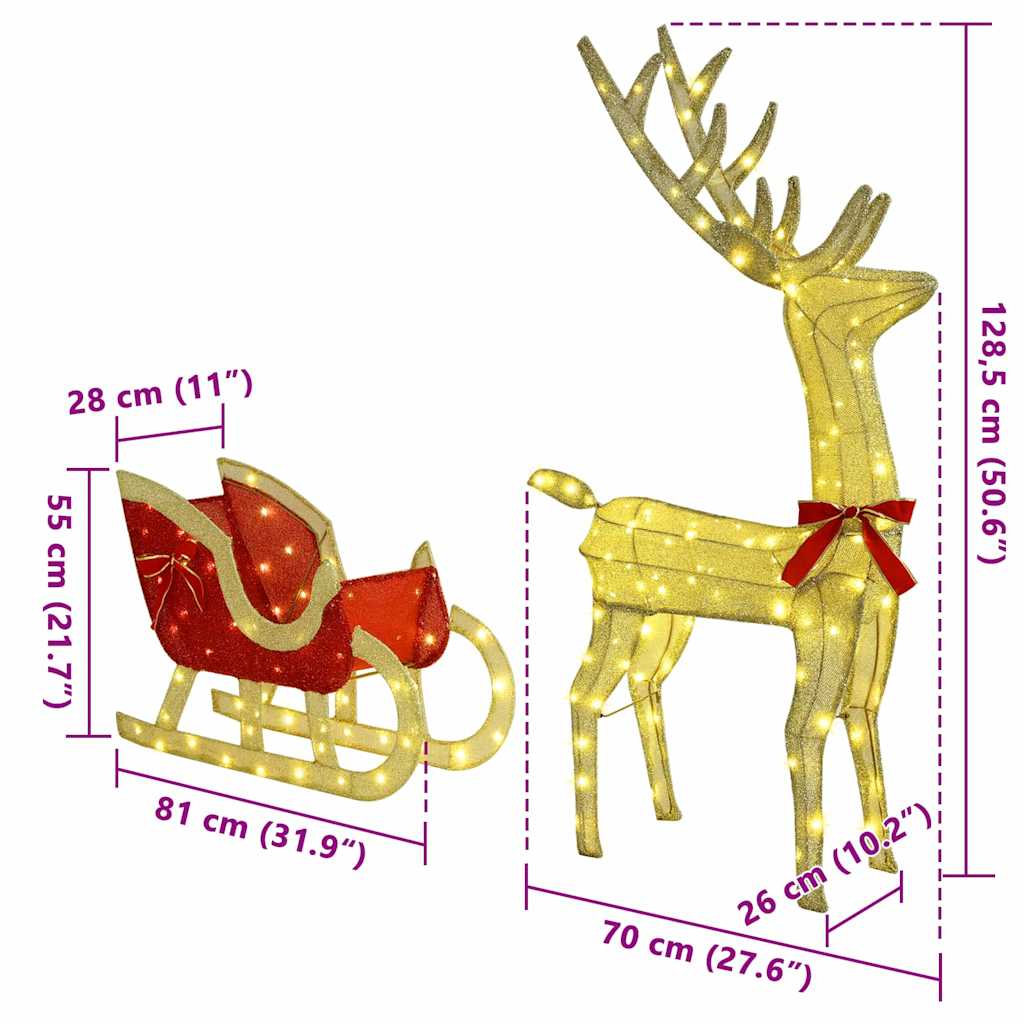Reindeer Pulled Sled Warm White 151 X 28 X 128.5 Cm Fabric
