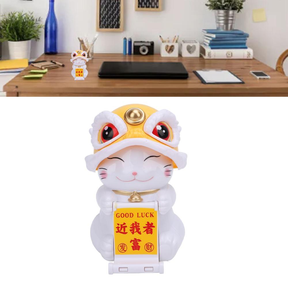 Plastic Solar Lucky Cat Ornament Red & Yellow Car Dashboard Cat Decor Car Interior Decor