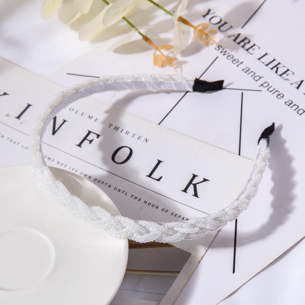 Retro Handgemacht Perlen Haarband Elastisches Damen Stirnband Haarschmuck Metall Kristall Zopf Kopfbänder Mädchen Haarreifen Kopfschmuck