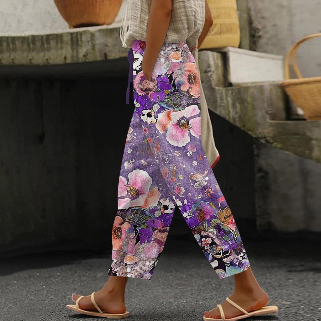 Damen Casual Hosen Modische Print Casual Hosen Mit Taschen