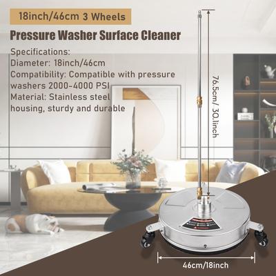 46 cm/18 hüvelykes nagynyomású mosó felülettisztító rozsdamentes acél házas elektromos mosó tartozék 1/4