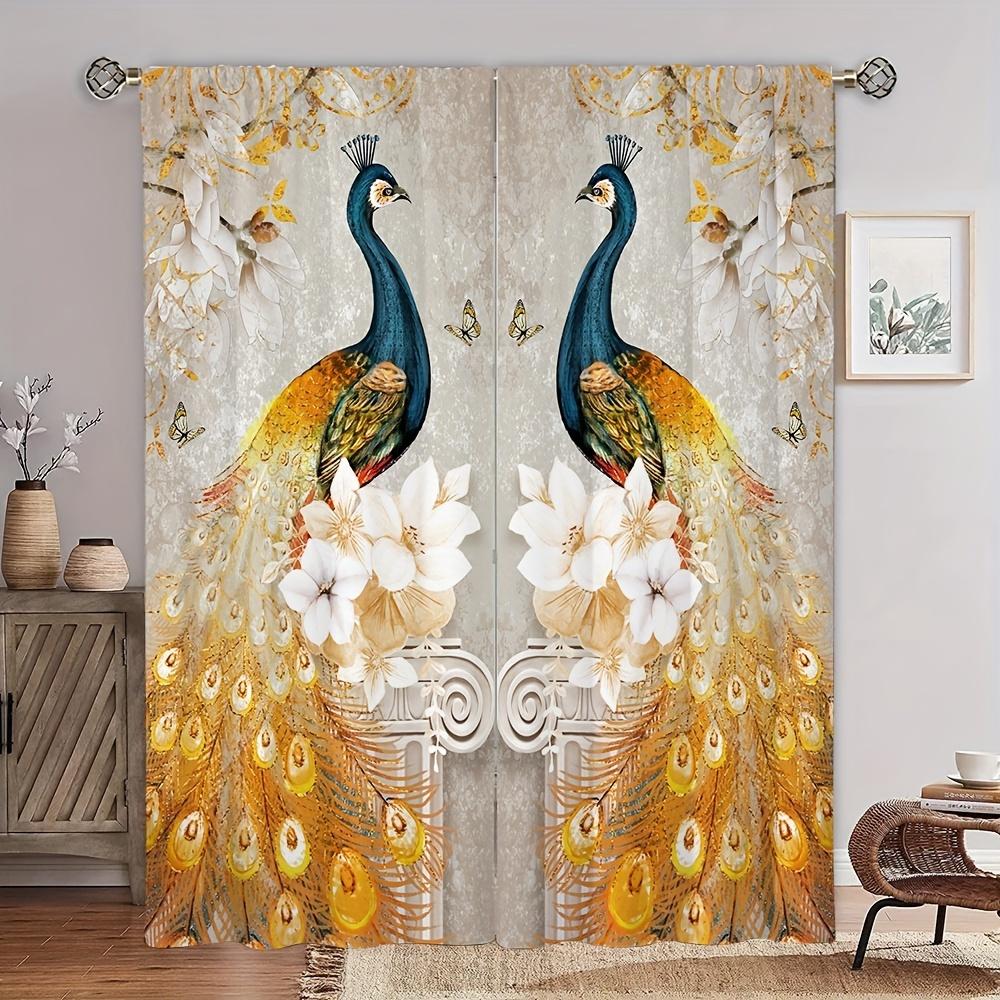 

Винтажный золотой павлин, животное, цветок, шторы, жалюзи, жалюзи для гостиной, детской спальни, ванной комнаты, кухни, двери, домашний декор, 2 шт. W70X185H(cm)x2Pcs&Grommet Top