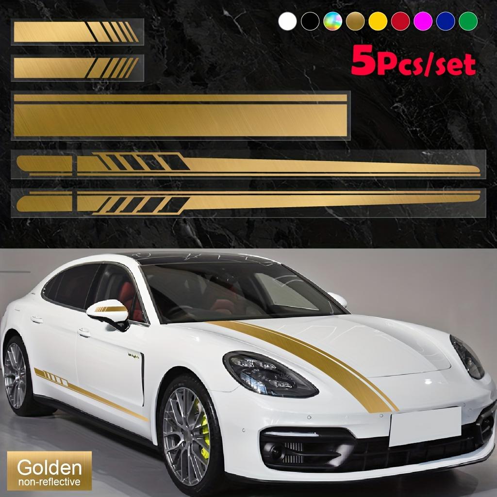 5pcs Racing Stripe Vinyl Decal Kit- Waterproof Car Hood& Body Stickers with Mirror Decals(Glossy Finish)