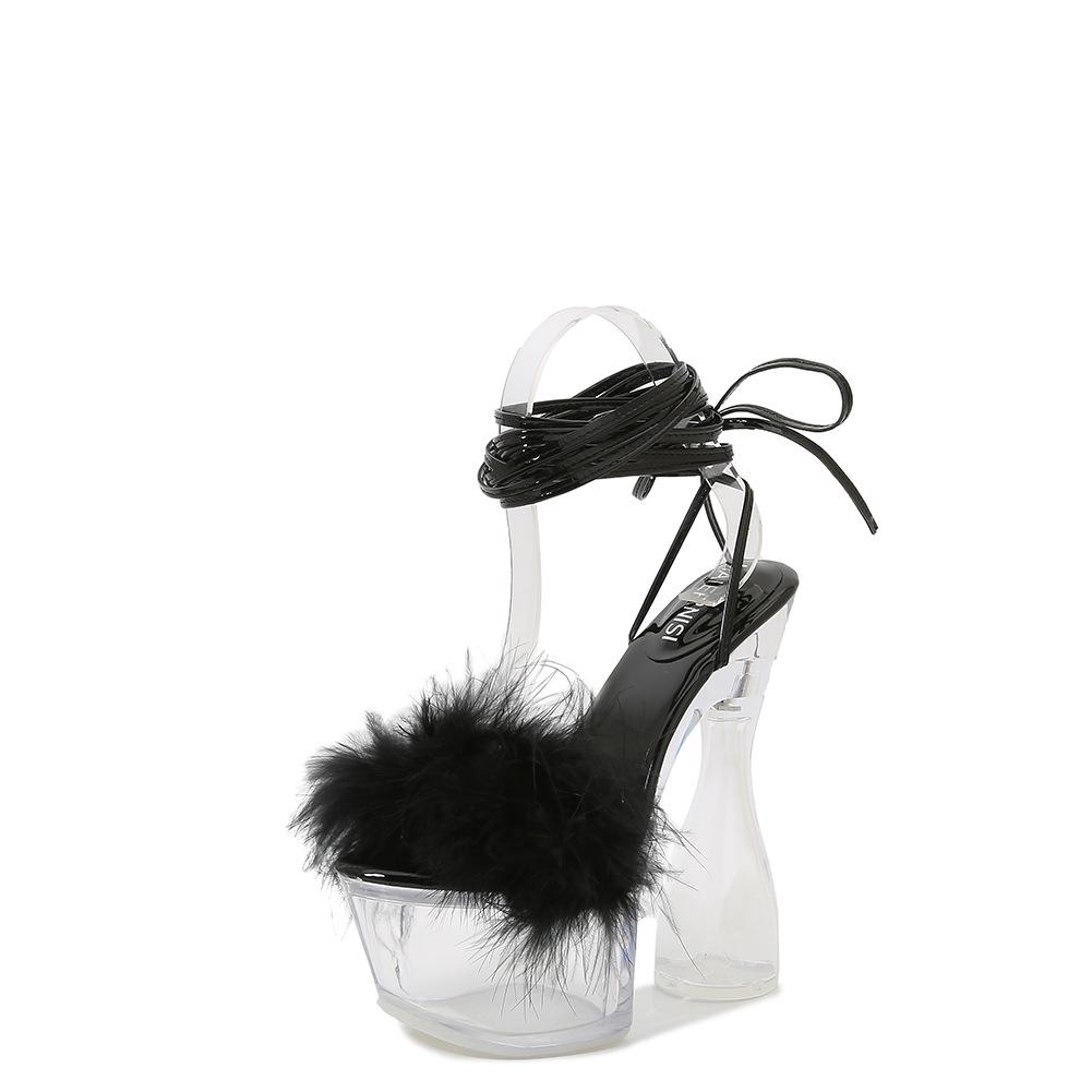 New fashion personality simple Mao Mao shoes waterproof table crystal super high heel sandals temperament