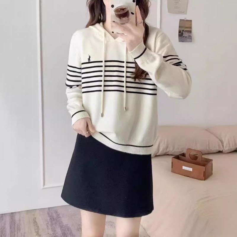 Autumn and Winter New Long-sleeved Pullover Sweater Casual Versatile Age-reducing Pony Striped Loose Hooded Knitted Sweater Women