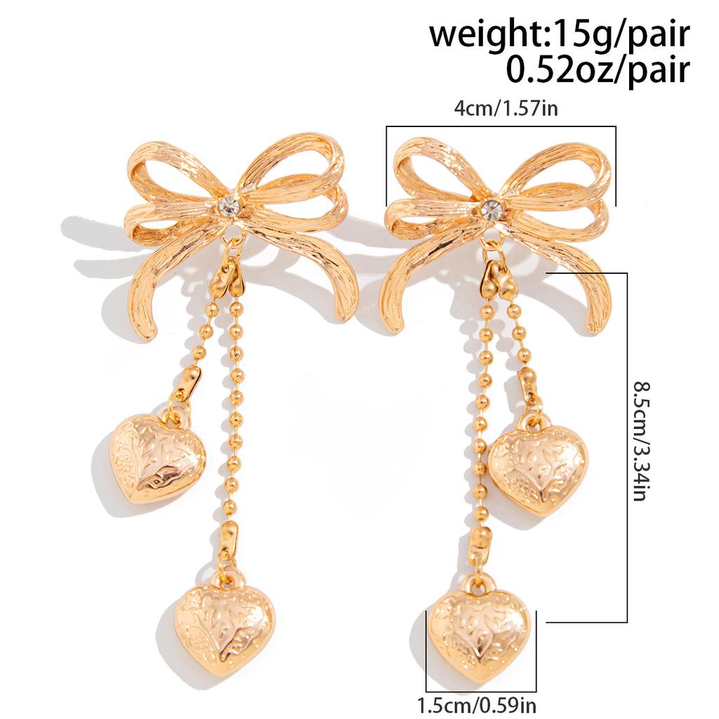 Französischer Schleifenquasten-Perlenketten-Ohrring Kreativer Silber-Gold-Farbiger Damen-Herzanhänger Lange Ohrringe Schmuckzubehör 2025