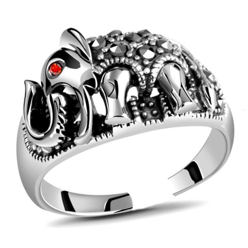 Creative Red Eyes Elephant 925 Sterling Silver Jewelry Auspicious Wishful Personality Animal Exquisite Opening Rings  R323