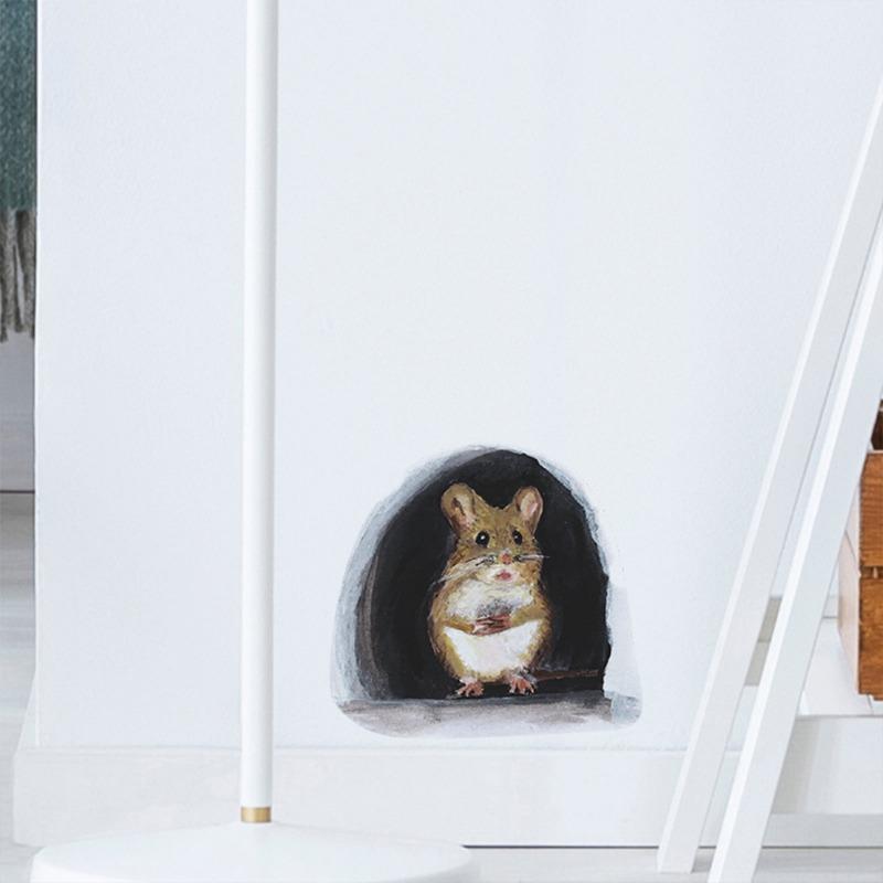 DZ897 Cartoon Cute Little Mouse Mouse Hole Bedroom Living Room Staircase Beautification and Decoration Wall Sticker