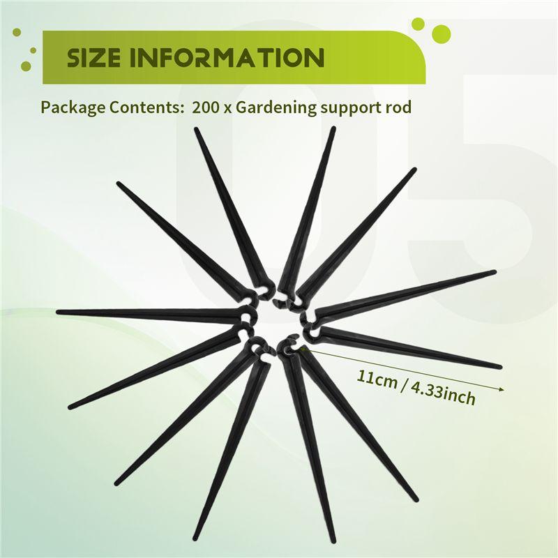 A84E-Irrigation Drip Support Stakes 1/4 Inch Tubing Hose For Vegetable Gardens Flower Beds Herbs Gardens Black 200 Pack