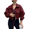 Women's Fashionable Solid Color Long Sleeved Pocket Short Jacket With Zipper Windbreaker Jacket